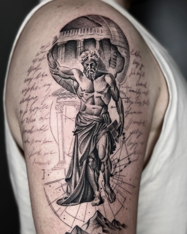 Atlas – mikro realizm dövme, Deniz Erözgün, InkBlaze Ankara