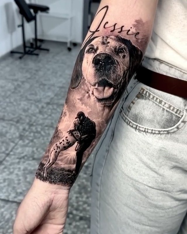 Köpek portresi – siyah-gri realizm dövme, Victor Blago, InkBlaze Ankara